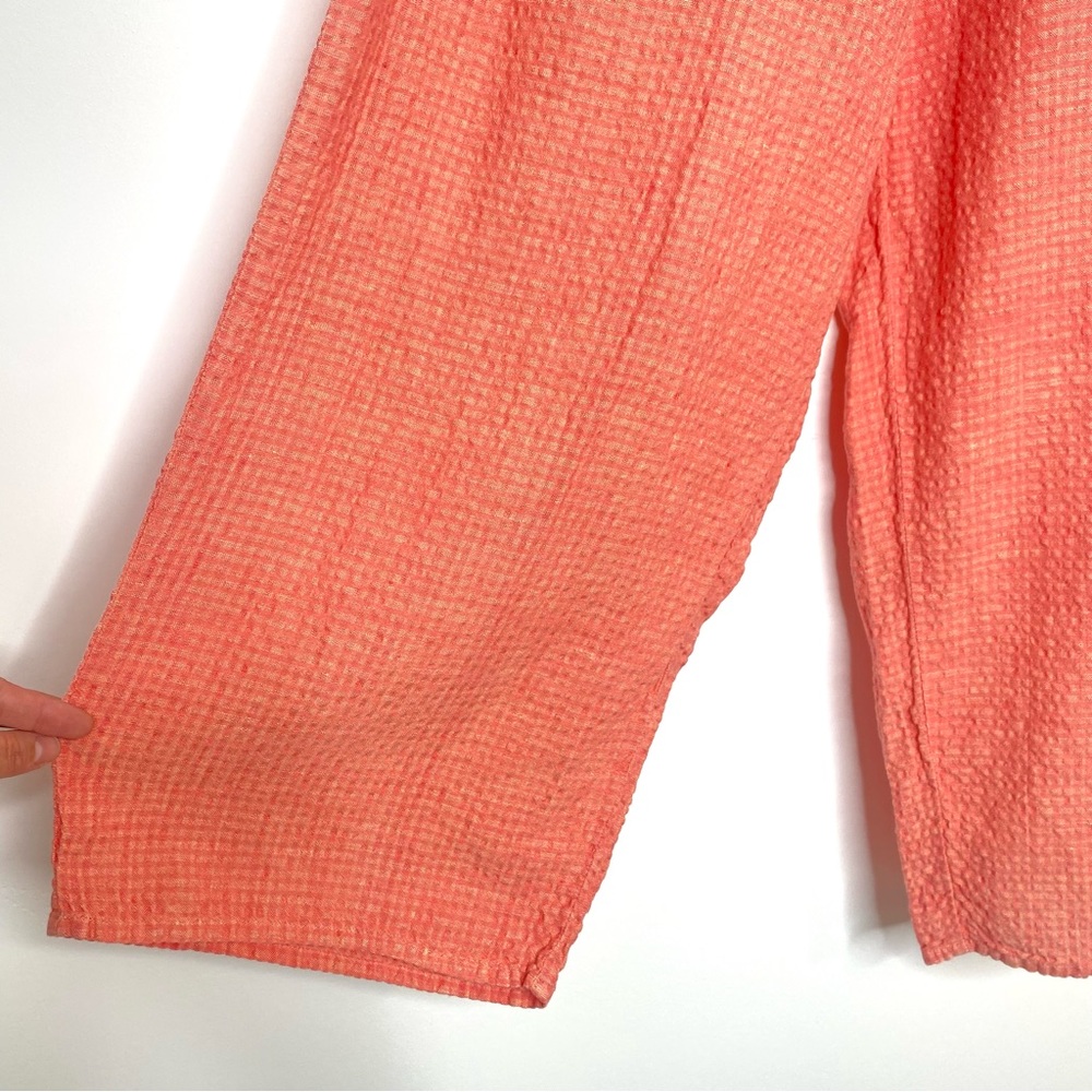 FLAX Linen Seersucker Wide Leg Flood Pants Coral Orange Pull On Pockets Medium - Picture 6 of 8